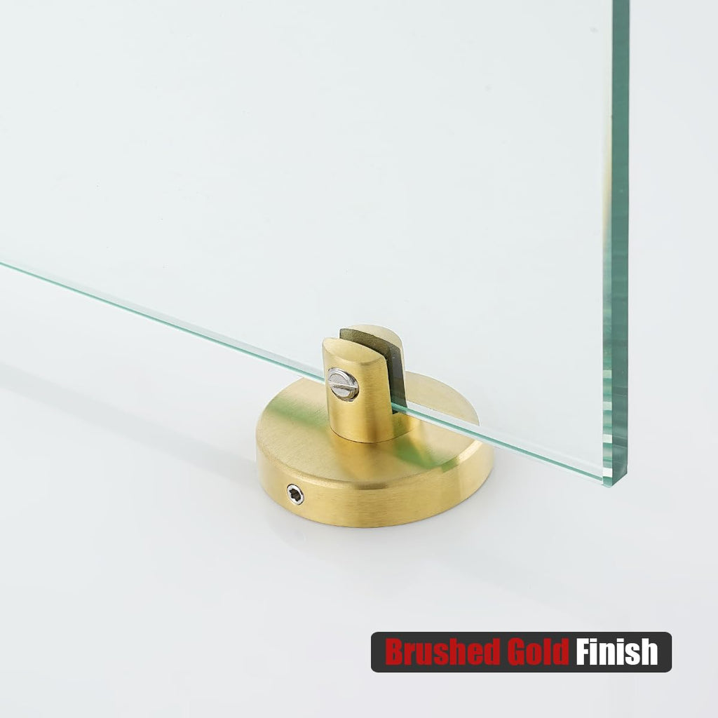 Corner Glass Shelf, Brushed Gold Bathroom 304 Stainless Steel Shower Triangle Floating Wall Shelf, 10 x 10 Tempered