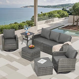 6-Piece Wicker Outdoor Patio Furniture Set - Conversation | Grey for Backyard, Garden & Porch