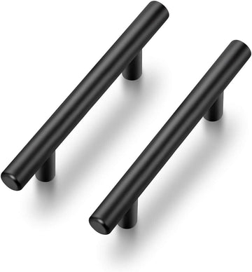24 Pack | 5 Inch Cabinet Pulls Matte Black Stainless Steel Kitchen Drawer Pulls Cabinet Handles 5InchLength, 3Inch Hole