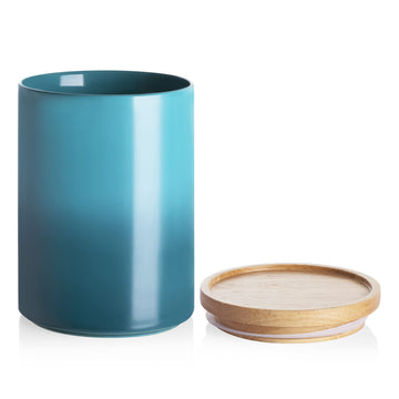 Ceramic Food Storage Jar, Stackable Kitchen Canisters, Containers with Airtight Seal Wooden Lid for Serving Coffee