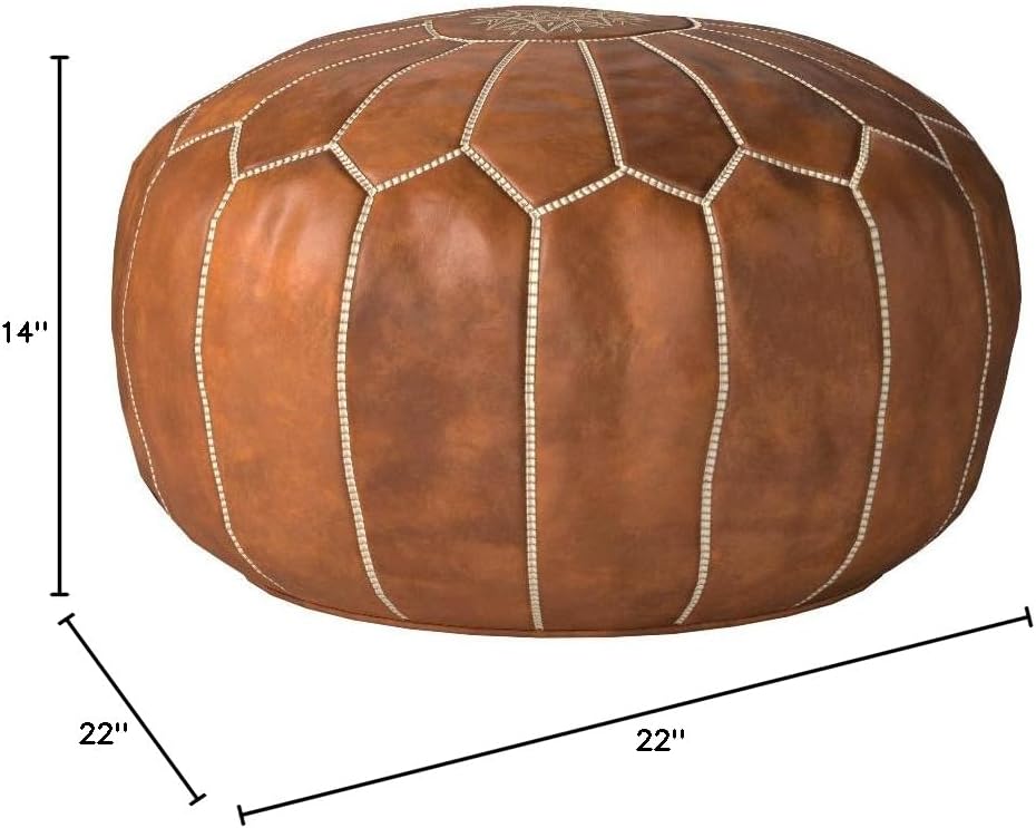 Premium Pouf - - Delivered Stuffed - Ottoman, Footstool, Floor Cushion (Cognac Brown)