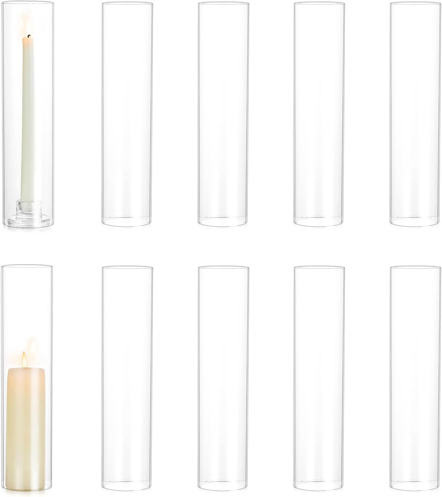 Hurricane Glass Candle Holders: 10 PCS Clear Open Ended Cylinder Candle Holder Sleeve for Candlestick Holders - Taper
