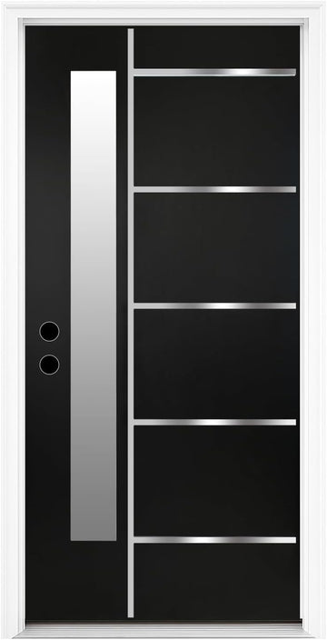 36 x 80 Textured Finished Fiberglass Door with Brickmould, Double-Sided Frosted Glass Modern Style for Home's Front