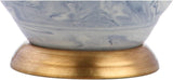 20.5" Blue/White Marbleized Ceramic Table Lamp, Contemporary Traditional Bedside Lamp, Gold Accents