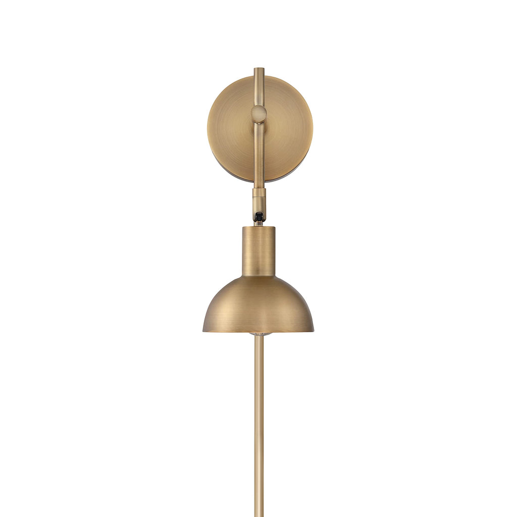 Tamlin Vintage Brass Wall Light Fixture, Wall Mounted 1-Light Lamp, Plugin Sconce with On/Off Switch, Reading Nook