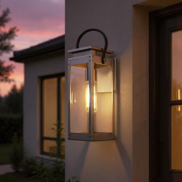 Luxury Modern Farmhouse Outdoor Wall Light, Medium Size: 19-3/8"H x 7-7/8"W, with Nautical Style Elements, Stainless