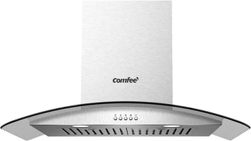 30 Inch Stainless Steel Wall Mount Range Hood 450 CFM 3 Speed LED Lights, Baffle Filters, Convertible Ducted/Ductless Glass Canopy