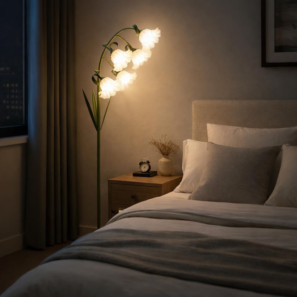 Flower Floor Lamp, Arc Floor Lamp with 5 E26 LED Bulbs, Cute Green Floral Standing Lamp with 3 Color Modes, Foot