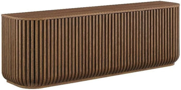 Fortitude 75" Fluted Curved Sideboard Buffet with 4 Doors in Walnut - Modern Media Console TV Stand with Adjustable