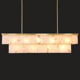 Rectangle Alabaster Chandelier, L55 Marble Rectangular Chandeliers for Dining Room, 2 Tiers Gold Dining Room Chandelier Over Table Brass Modern Cahndeliers for Kitchen Island(Include 12 Bulbs) A125-B0F6LVTS2T