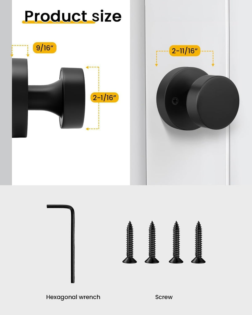Matte Black Door Knobs Interior, Black Dummy Door Knobs 6 Pcs