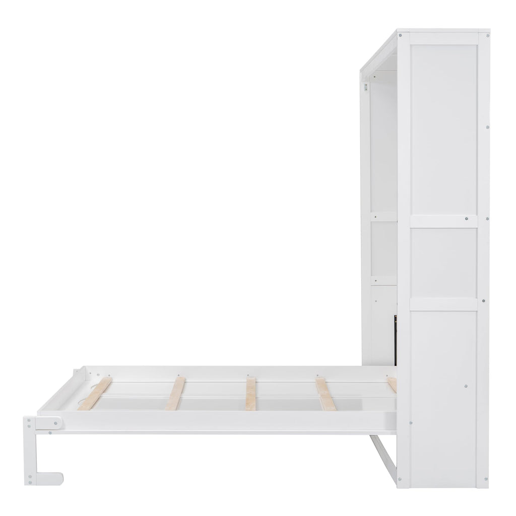 Queen Murphy Bed, Solid Wood Vertical Murphy Wall Bed Cabinet, Space-Saving for Small Spaces Office Guest Room