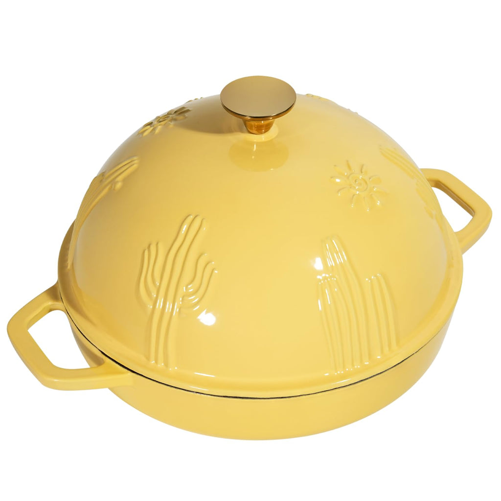 Cast Iron Bread Oven With Cloche Lid for Baking - Yellow Enameled Dutch Oven With Dome Lid for Sourdough - 5 qt