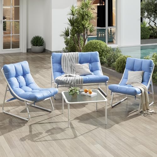 4-Piece Metal Outdoor Patio Furniture Set - Conversation | White for Backyard, Garden & Porch