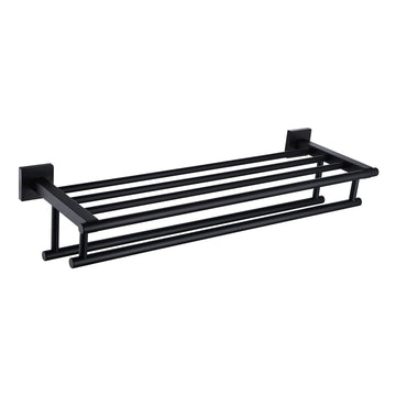Bath Towel Rack with Double Towel Bars Bathroom Towel Shelf 24 Inch Towel Holder Wall Mounted Stainless Steel, Matte