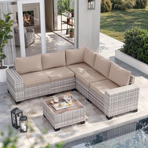 6-Piece Wicker Outdoor Patio Furniture Set | Beige for Backyard, Garden & Porch