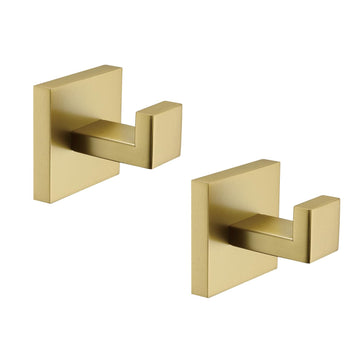 Bath Towel Hooks Brushed Gold, 2 Pack Stainless Steel Robe Coat and Clothes Hook, Heavy Duty Wall Hook, Modern