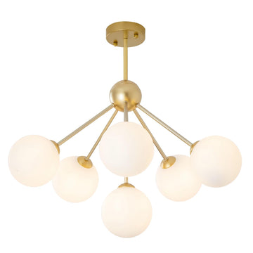 6-Light Frosted White Milk Glass Globe Sputnik Ceiling Light Fixture