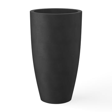 Large Round Tapered Black Concrete Planter 23.6" Tall, Outdoor