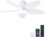 Palm Leaf Ceiling Fans with Lights-42 Tropical Ceiling Fan with Light and Remote/APP Control,Flush Mount Low Profile White Ceiling Fans for Bedroom,Indoor/Outdoor Patio Use A101-B0DLVT767B