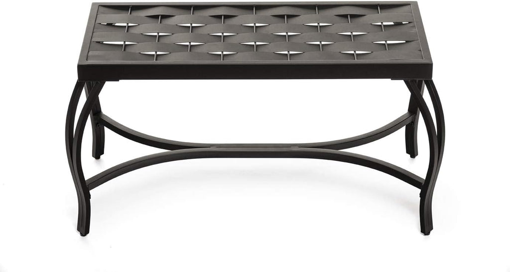 Free Standing Patio Garden Weave Bench, Metal Bronzed Black