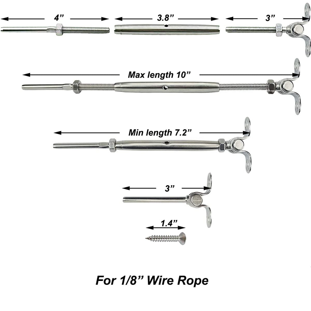 T316 Marine Grade Stainless Steel Cable Railing Hardware Kit for 1/8 Inch Cable Railing System, 32 Pairs, Adjustable
