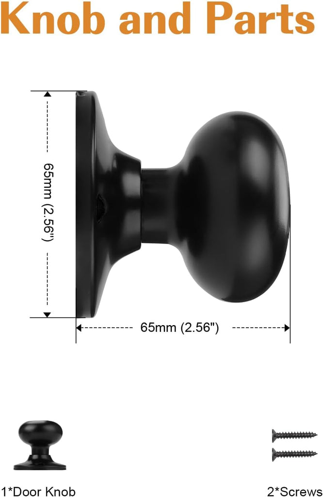 Half Dummy Door Knobs, 4 Pack Black One Side Dummy Handles Matte Black Finish, Non-Turning Inactive Lever