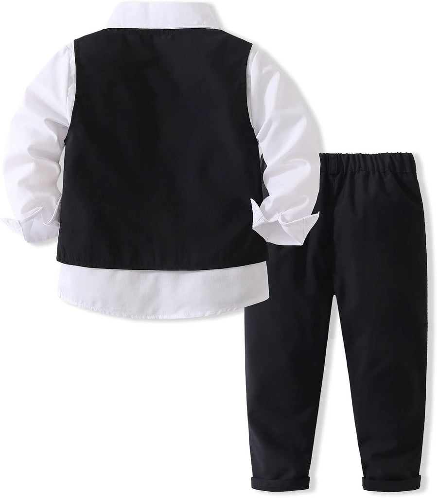 Boys' Piece Formal Suit Set Dress Shirt Vest Pants and Tie Wedding Birthday Party Suit