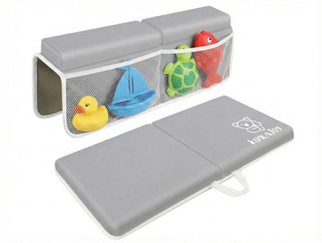 Comfortable Baby Bath Kneeler and Elbow Rest Pad - Thick Memory Foam Cushion - Non-Slip Mat with Toy Organizer