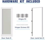 30" x 80" Pantry Door with Prehung Door Jamb, Right-Handed Interior Door, 1-Lite Frosted Glass, White MDF with
