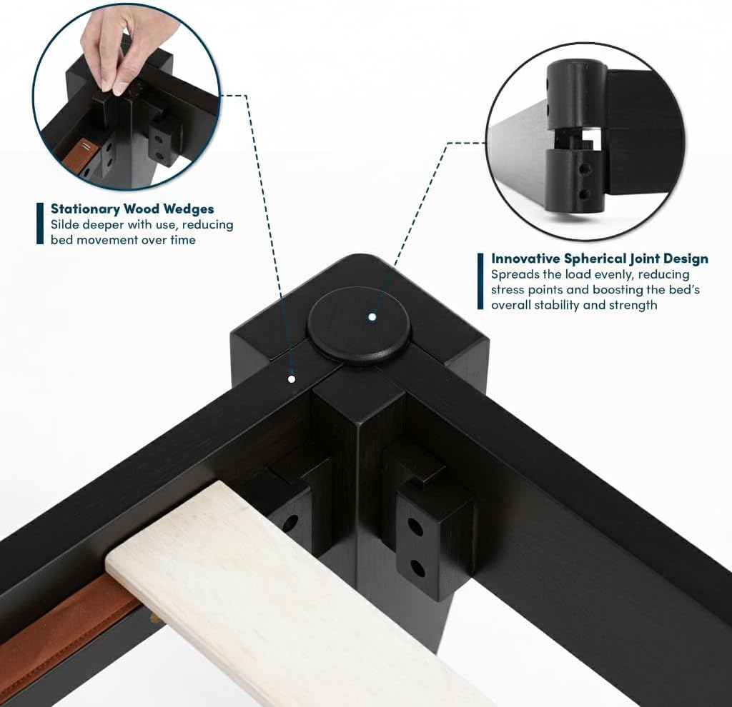 Japanese Joinery Bed Frame, Solid Wood (Midnight Charcoal)