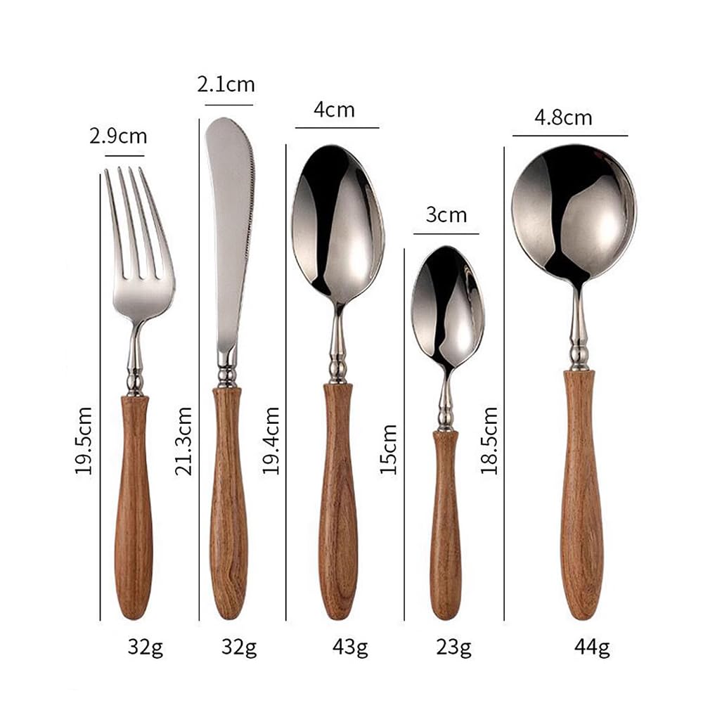 30 Piece Silverware Set Service for 6, Premium Wooden Handle Stainless Steel Flatware Set Home Include Fork Knife