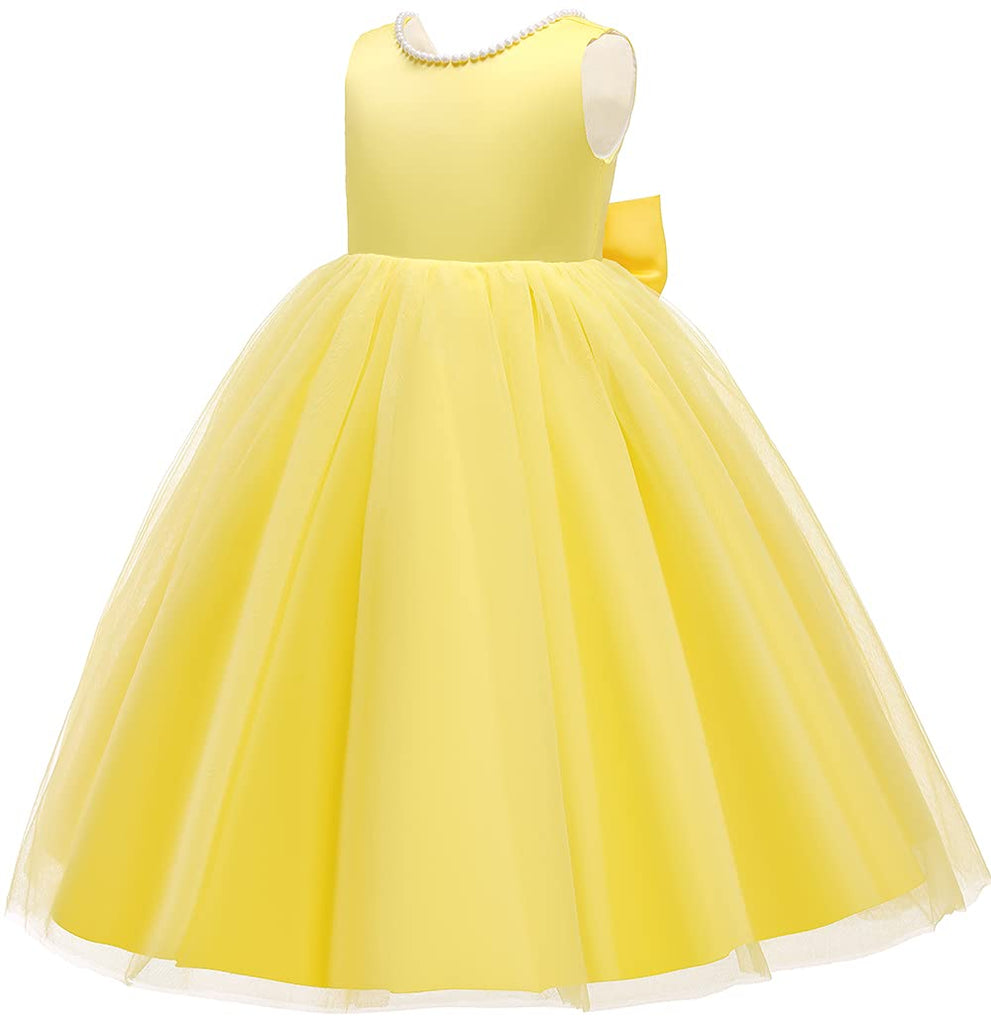 Girl Birthday Yellow Dress, Party Wedding Flower Christmas Earster Sleeveless Floor Length Tutu Tulle Dance Gown 3-4