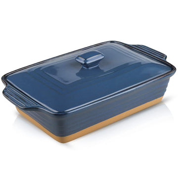 Ceramic Casserole Dish with Lid Oven Safe, 3.5 Quart Large Casserole Dish, Covered Rectangular Casserole Dish Set