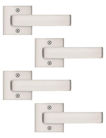 4 Pack Dummy Door Handles Brushed Nickel for Left Hand and Right Hand, Mordern Square Closet Hallway Door Knobs