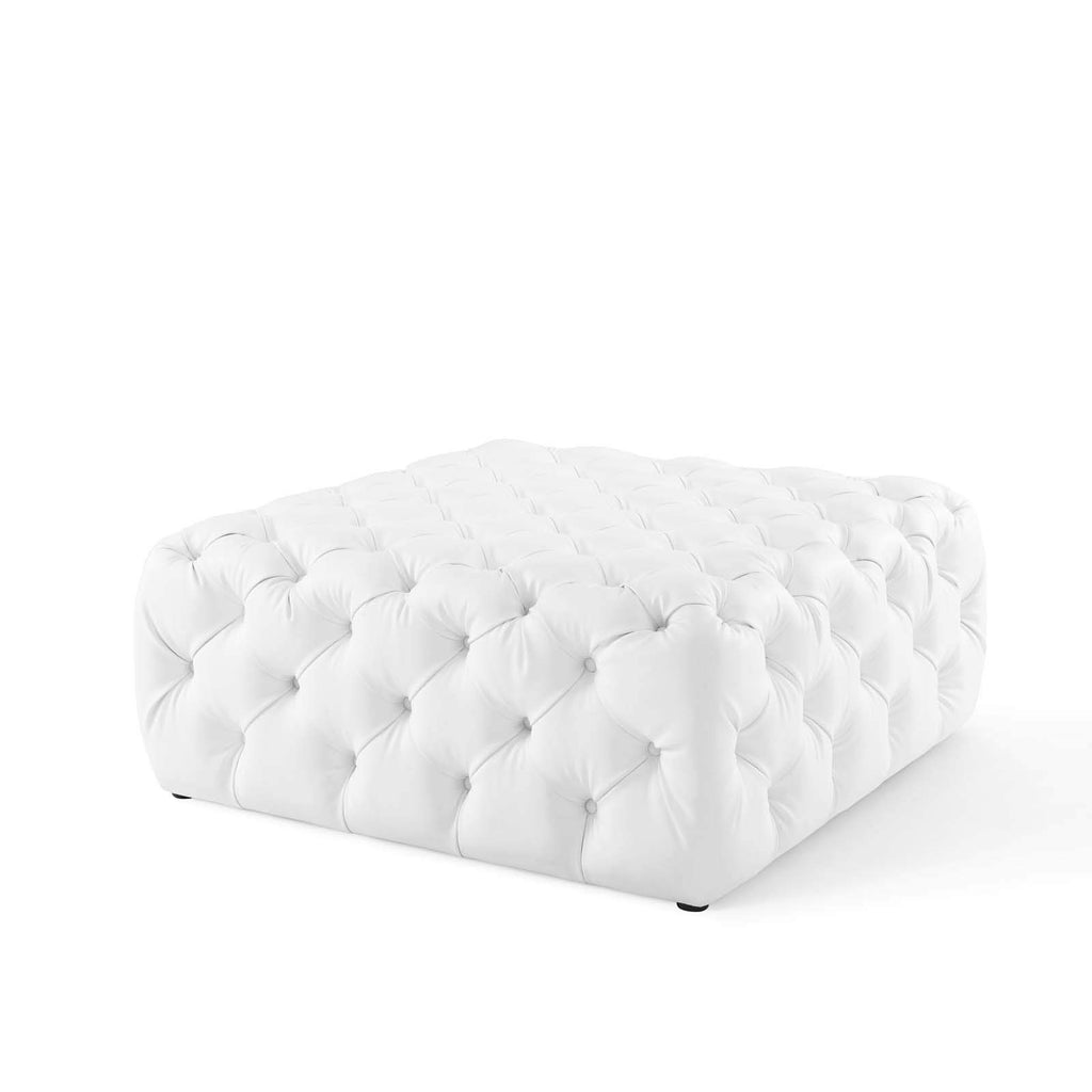 Anthem Tufted Button Large Square Faux Leather Ottoman, White