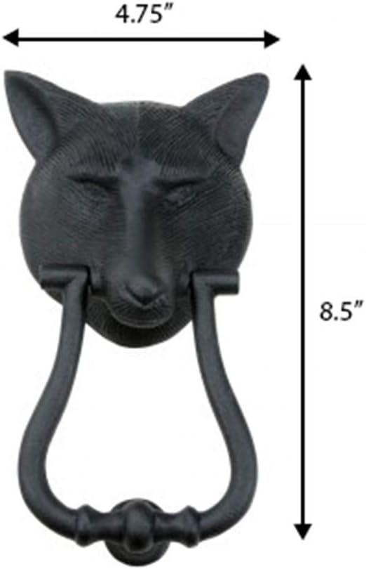 Door Knockers 8.5 in. Black Cast Iron Fox Head Shaped Door Knocker with Mounting Hardware