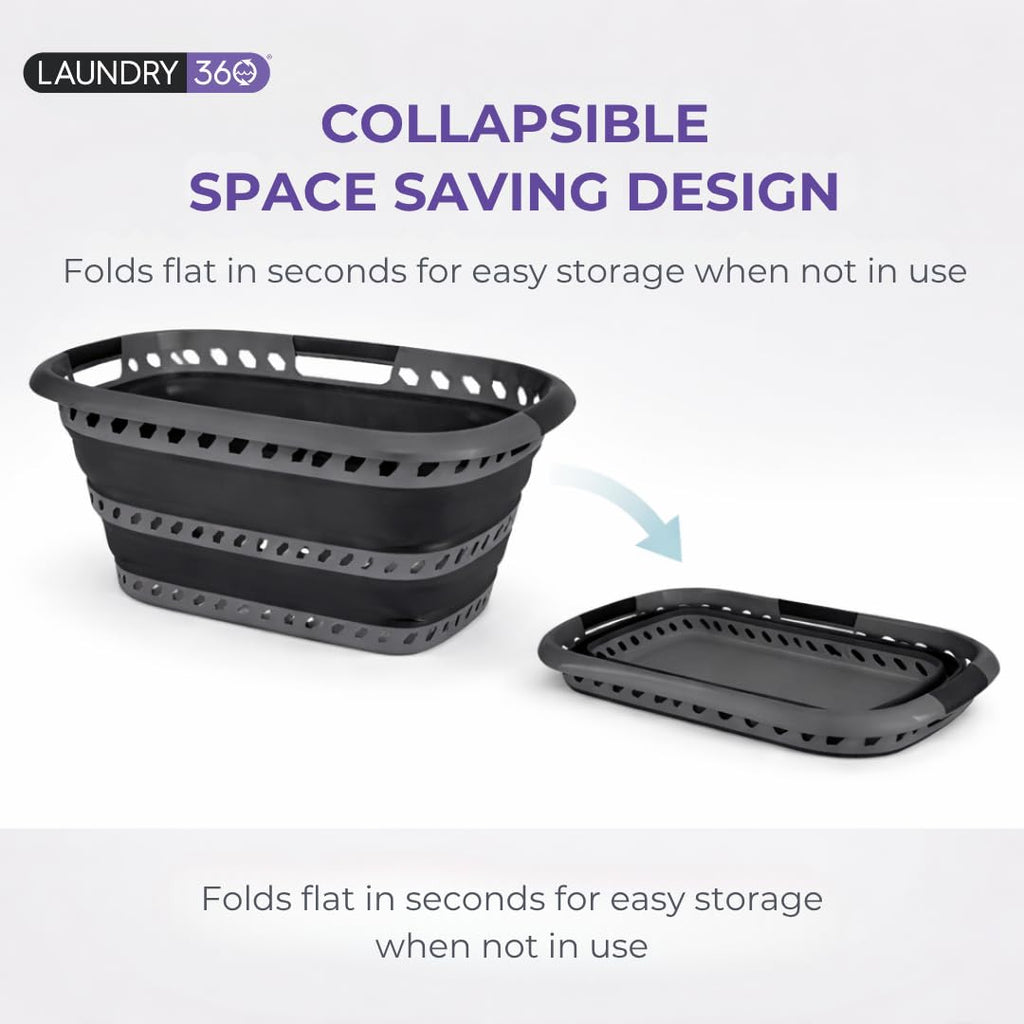 360 Collapsible Laundry Basket 40L | Portable | Space Saver Storage | Hold 2 Loads | Store Under the Bed or Closet |