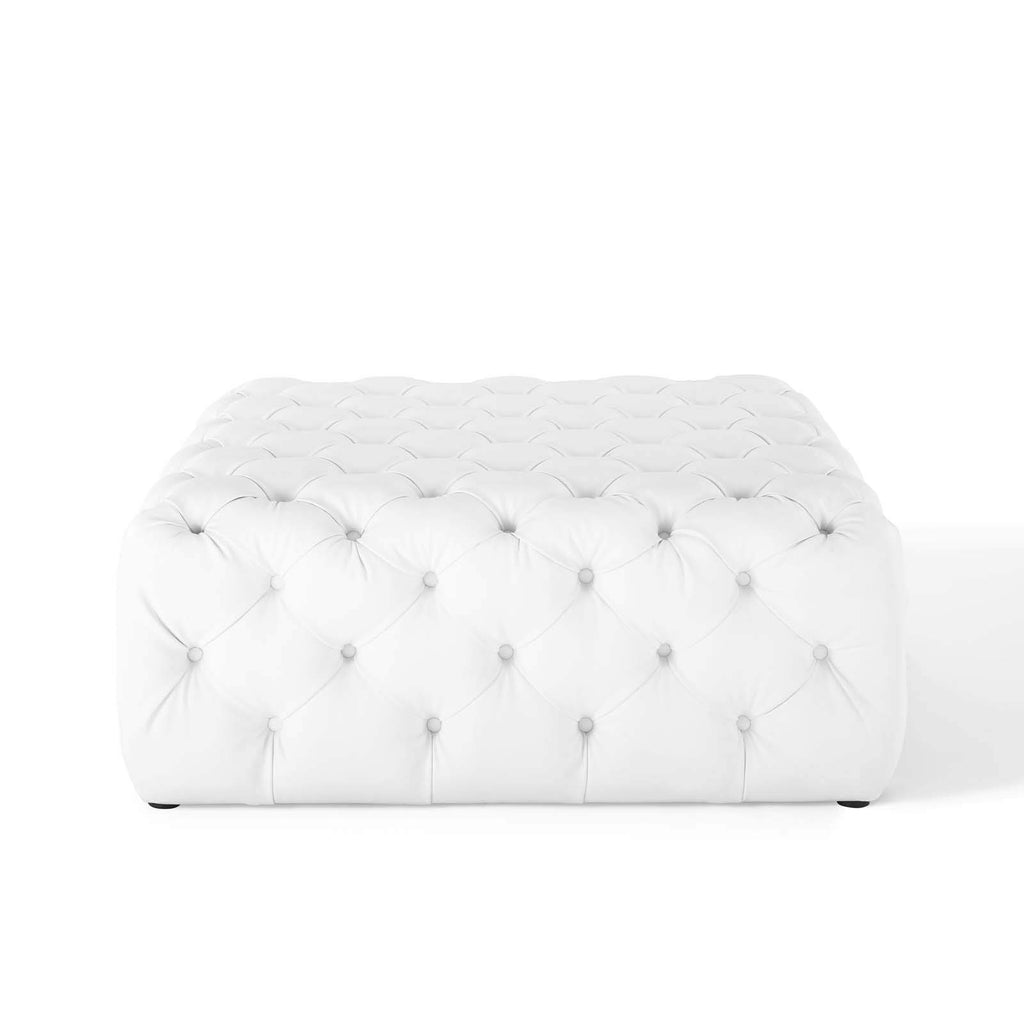 Anthem Tufted Button Large Square Faux Leather Ottoman, White