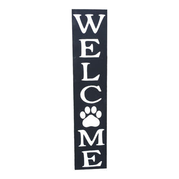 Paw Print Vertical Welcome Sign - Wooden with Hanger, 9" x 42"