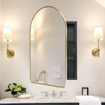 Arched Medicine Cabinet with Mirror,Gold Recessed Medicine Cabinet Mirror | Bathroom Arch Mirror Cabinet,Metal