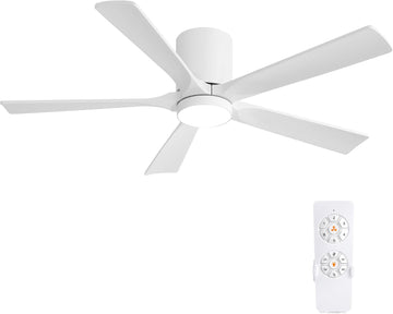 52 Inch Flush Mount Ceiling Fan with Lights, Low Profile Modern Ceiling Fan with Remote, Quiet DC Motor, 6-Speed