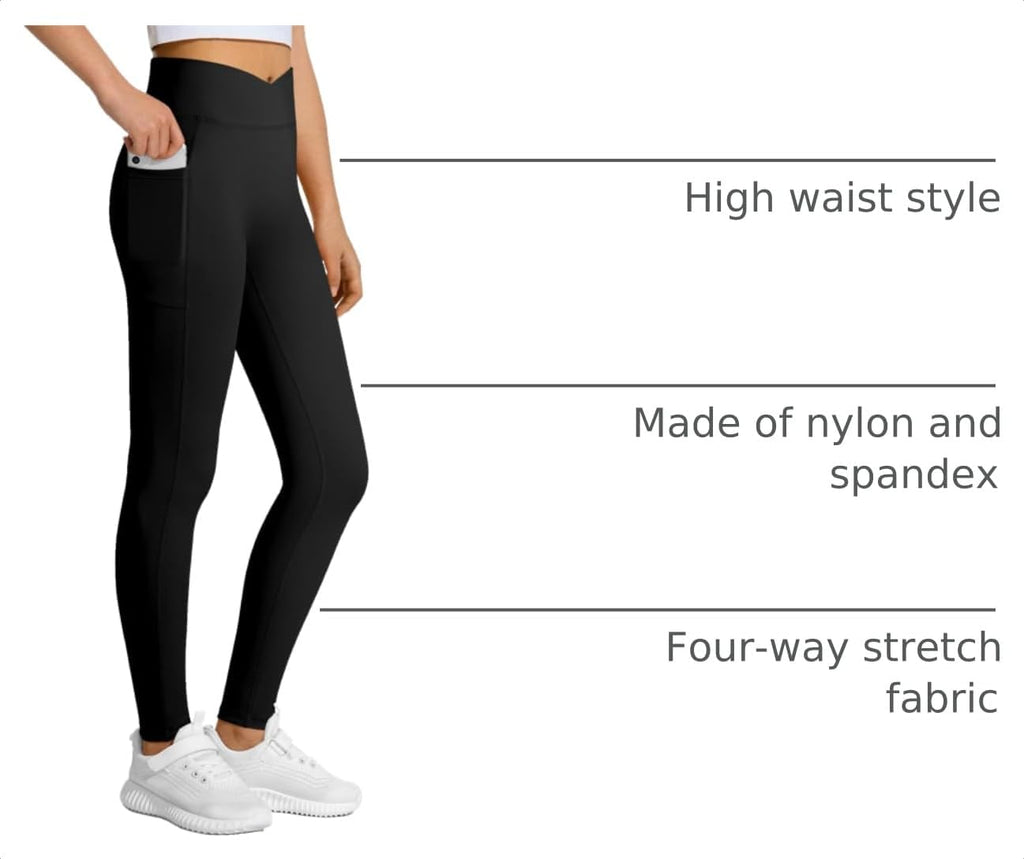 Girls Athletic Leggings High Waist for Kids Yoga Pants with Pockets