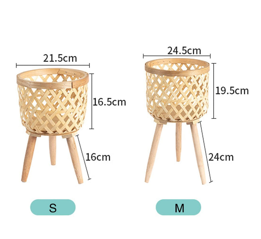 Set of 2 Handmade Mid Century Modern Planter, Rustic Indoor Rattan Basket Flower Pot Plant Stand, Large Floor Planter