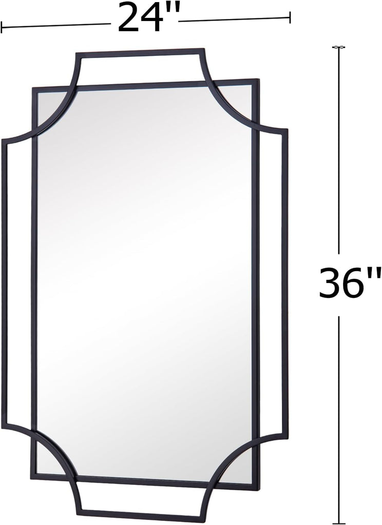 Black Wall Mirror , 36''X24'' Black Bathroom Mirror with Metal Frame, Antique Decorative Mirror Decor