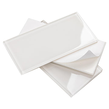 Peel and Stick Glass Subway Tiles, 3 x 6 Inch, White Glass Tiles for Backsplash, Kitchen Backsplash Wall, Pack of 40