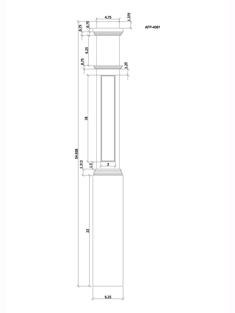 AFP-4091 Red Oak Actual Flat Panel Box Newel Post