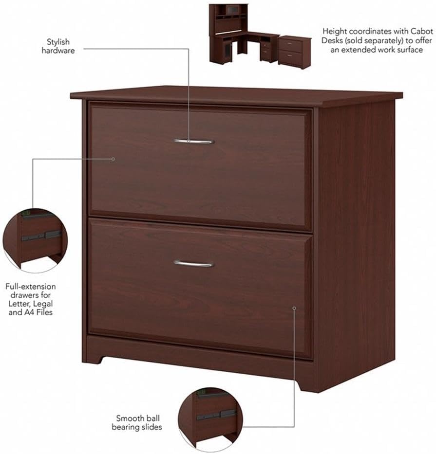 Home Cabot 2 Drawer Lateral File Cabinet in Harvest Cherry, Home Office Chest for Letter, Legal, and A4-size Document