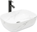 Bathroom Vessel Sink 18'' x 12.6'' Ceramic Porcelain Bathroom Sink Above Counter Basin Washing Bowl with Faucet Pop up Drain Combo, Marble Rectangle A131-B0CLGY45K1