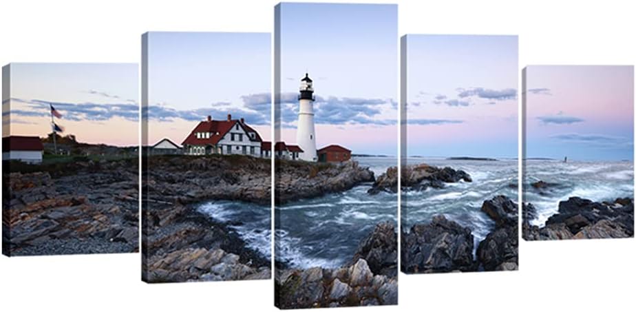 Portland Lighthouse 5 Panels Modern Canvas Prints Artwork Seascape Pictures to Photo Paintings on Stretched and